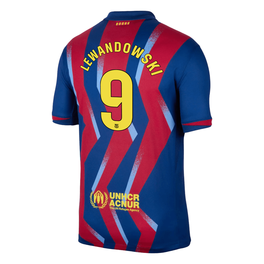 LEWANDOWSKI #9 Barcelona Quarta Camisa 2025/26 Vermelho&Azul