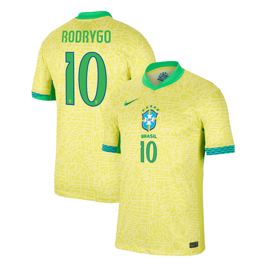 Camisola de futebol RODRYGO #10 Brasil Home personalizada 2024