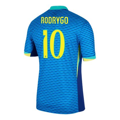 Camisola de futebol RODRYGO #10 Brasil fora de casa personalizada 2024