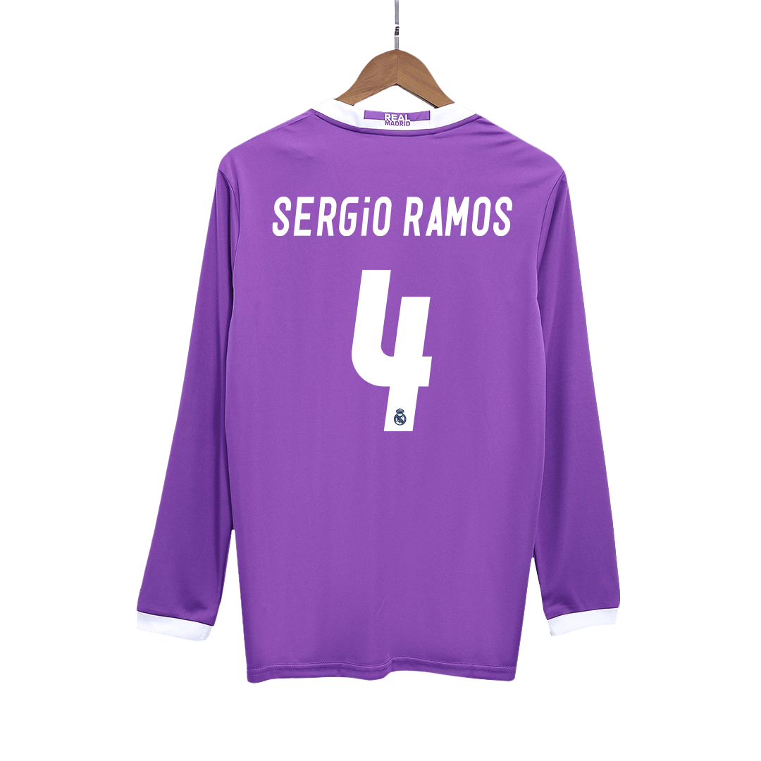 SERGIO RAMOS #4 Real Madrid Retro Away Long Sleeve Football Shirt 2016/17