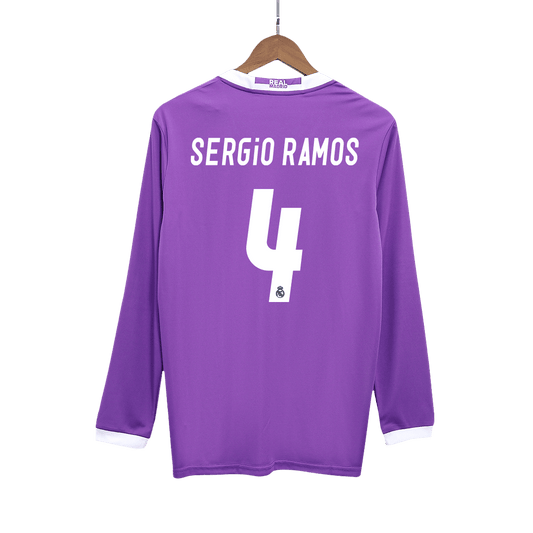 SERGIO RAMOS #4 Real Madrid Retro Away Long Sleeve Football Shirt 2016/17