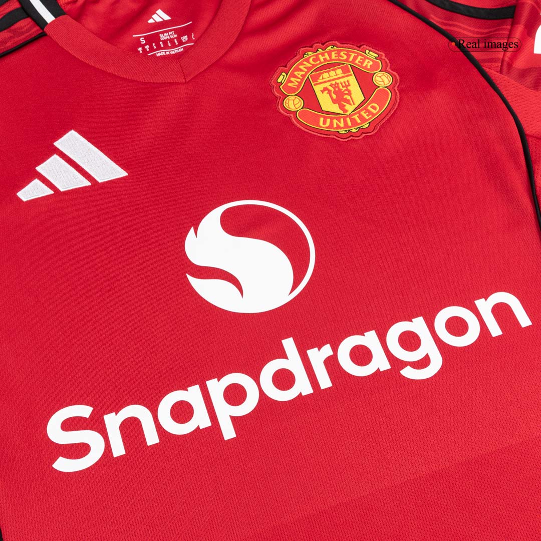 【Super Qualidade】Manchester United Casa Camisa Conjunto (Camisola + Calções) 2025/26-Vermelho