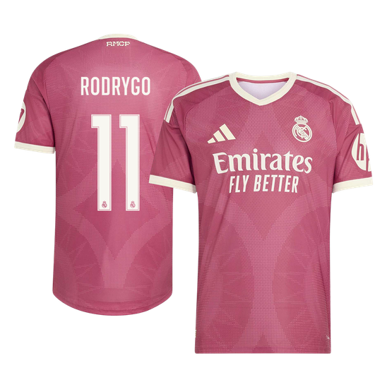 Versão do Jogador RODRYGO #11 Real Madrid Terceira Futebol Camisas 2026/27 Rosa