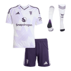 Manchester United Infantil Fora Futebol Camisa Conjunto (Camisa + Calção + Meias) 2025/26 Branco