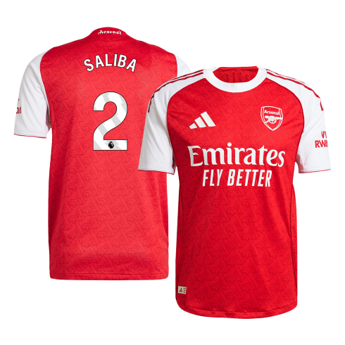 Autêntico SALIBA #2 Arsenal Casa Futebol Camisas 2025/26 Vermelho