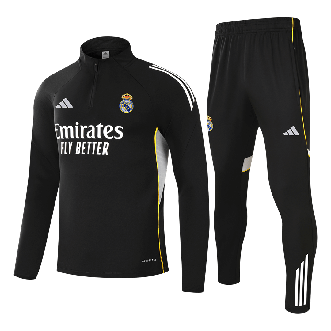Real Madrid Infantil Zíper Moletom Conjunto (Top+Pants) 2025/26 Preto