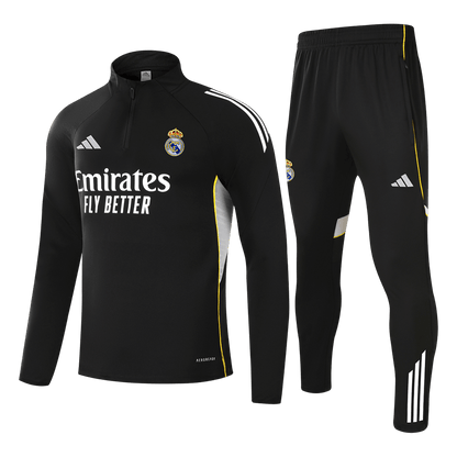Real Madrid Infantil Zíper Moletom Conjunto (Top+Pants) 2025/26 Preto
