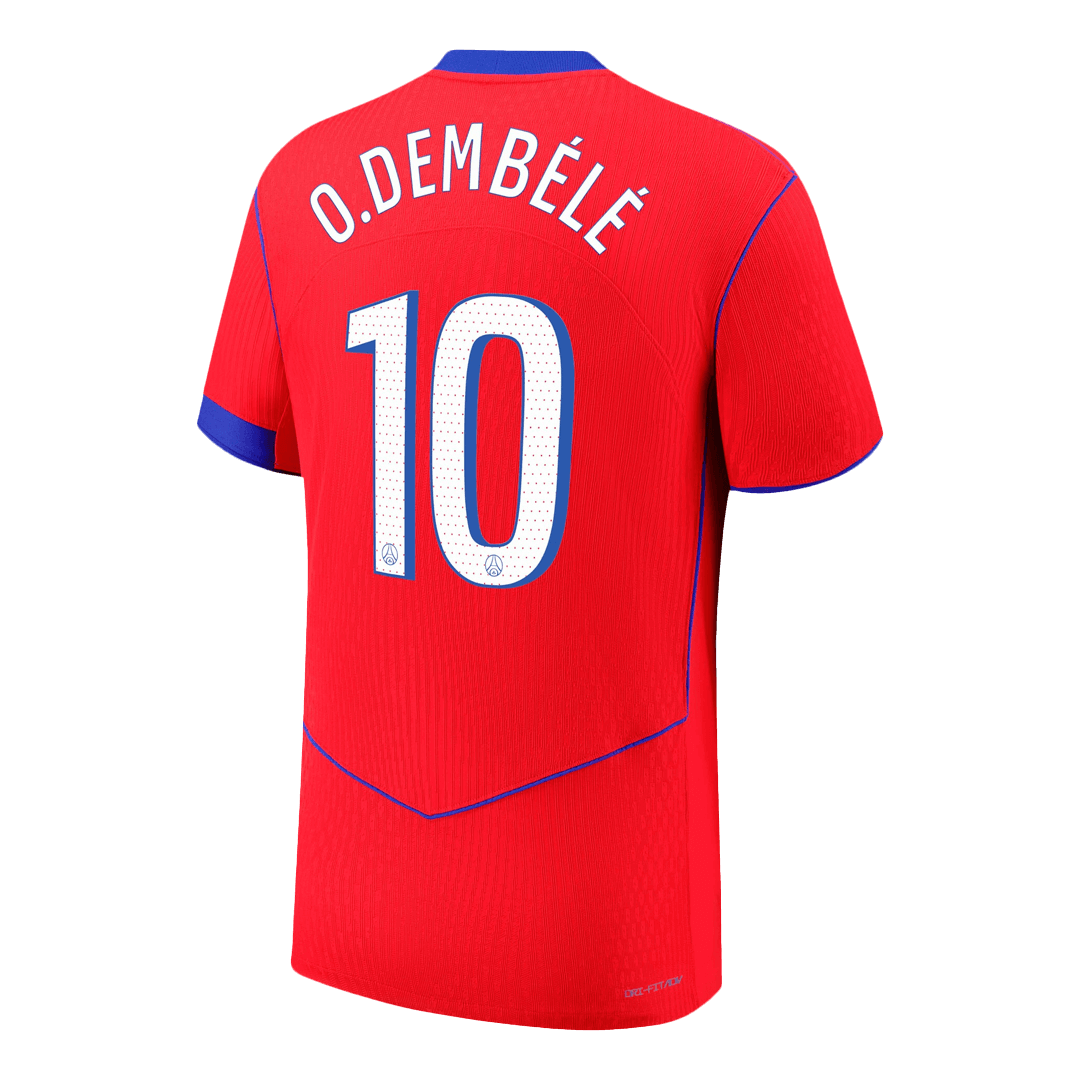 Jogador O.DEMBÉLÉ #10 PSG Fora Terceira Futebol Camisas 2025/26 Vermelho