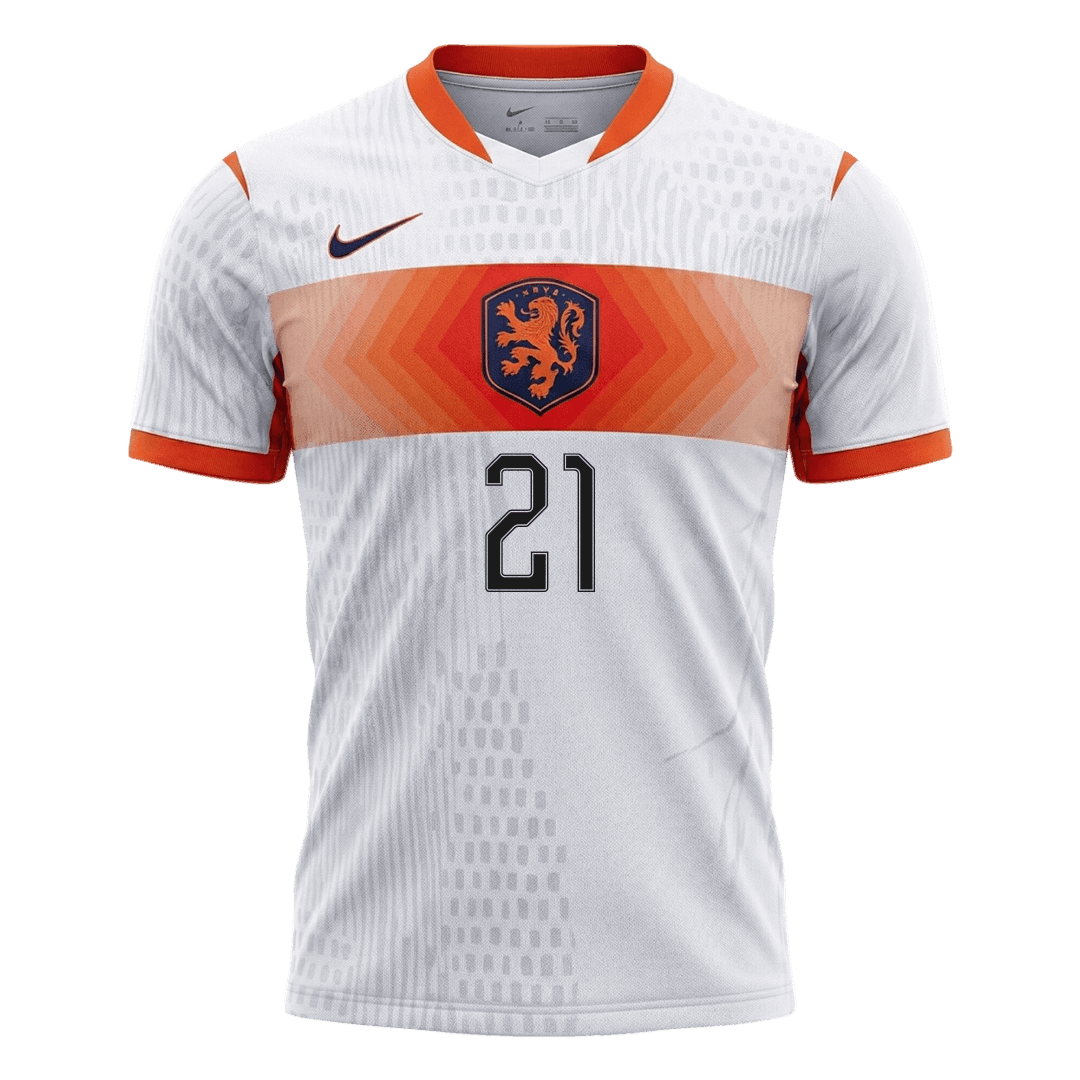Versão do Jogador F.DE JONG #21 Netherlands Fora Copa do Mundo Futebol Camisas 2026 Branco