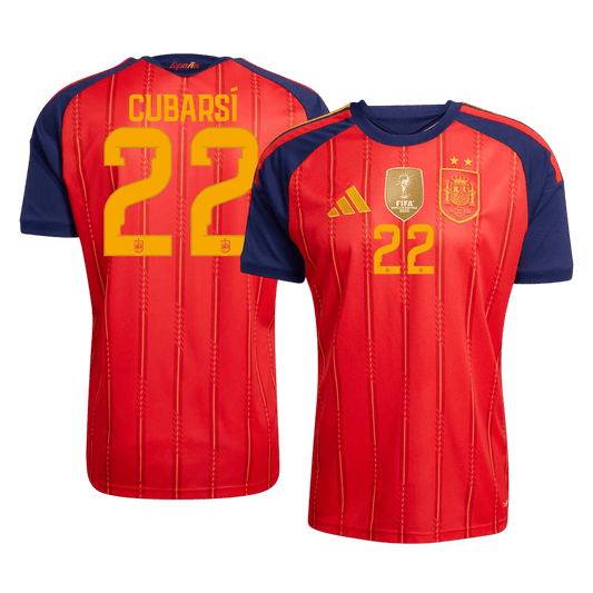 Versão do Jogador CUBARSÍ #22 Spain Casa Copa do Mundo Futebol Camisas 2026 Vermelho