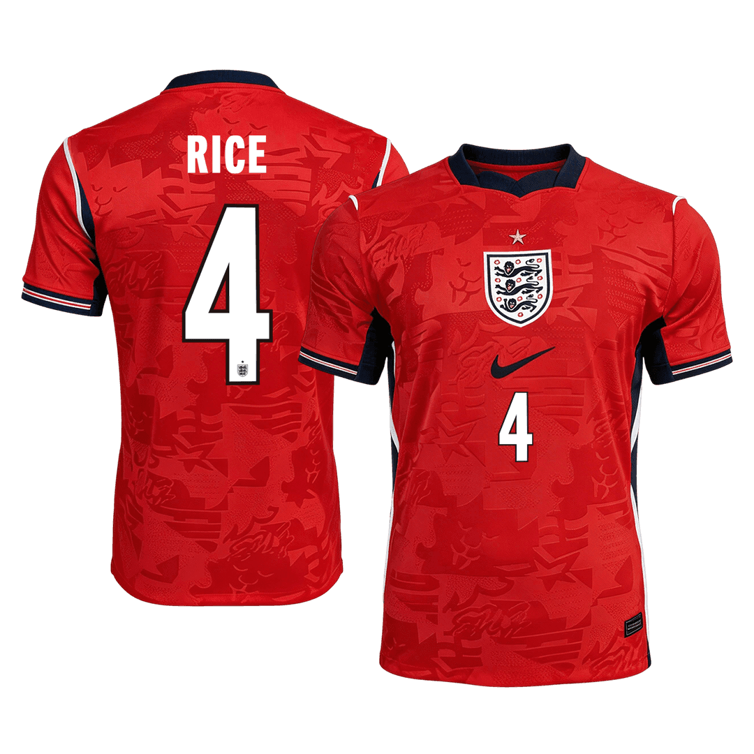 Versão do Jogador RICE #4 England Fora Copa do Mundo Futebol Camisas 2026 Vermelho