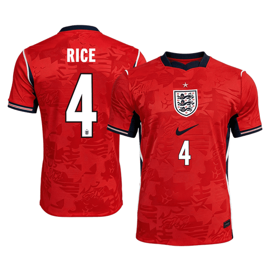 Versão do Jogador RICE #4 England Fora Copa do Mundo Futebol Camisas 2026 Vermelho