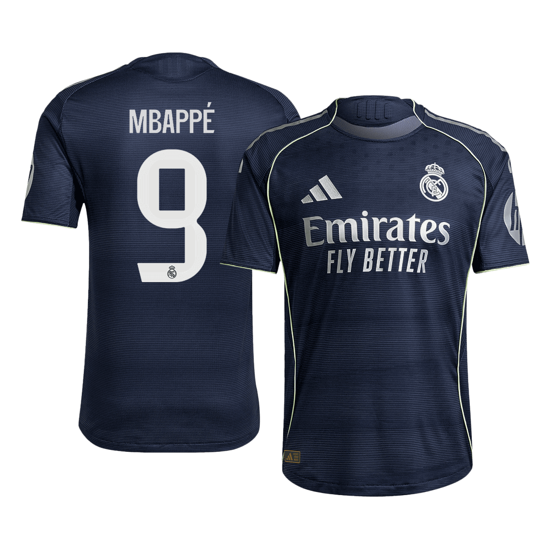 Autêntico MBAPPÉ #9 Real Madrid Fora Futebol Camisas 2025/26 Marinha