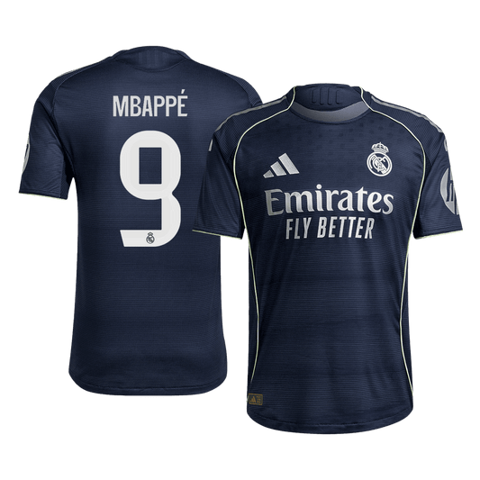 Autêntico MBAPPÉ #9 Real Madrid Fora Futebol Camisas 2025/26 Marinha