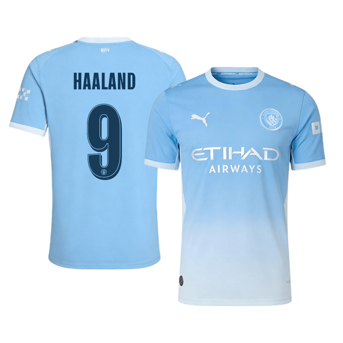 Versão do Jogador HAALAND #9 Manchester City Casa Futebol Camisas 2026/27 Azul - UCL