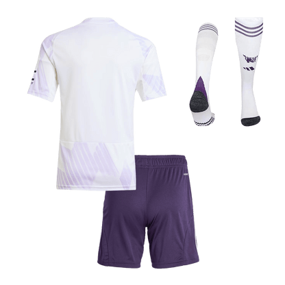 Manchester United Infantil Fora Futebol Camisa Conjunto (Camisa + Calção + Meias) 2025/26 Branco