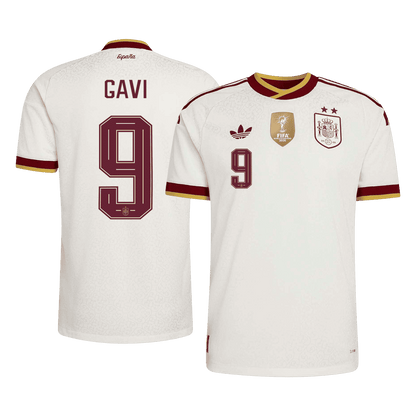 Versão do Jogador GAVI #9 Spain Fora Copa do Mundo Futebol Camisas 2026 Branco