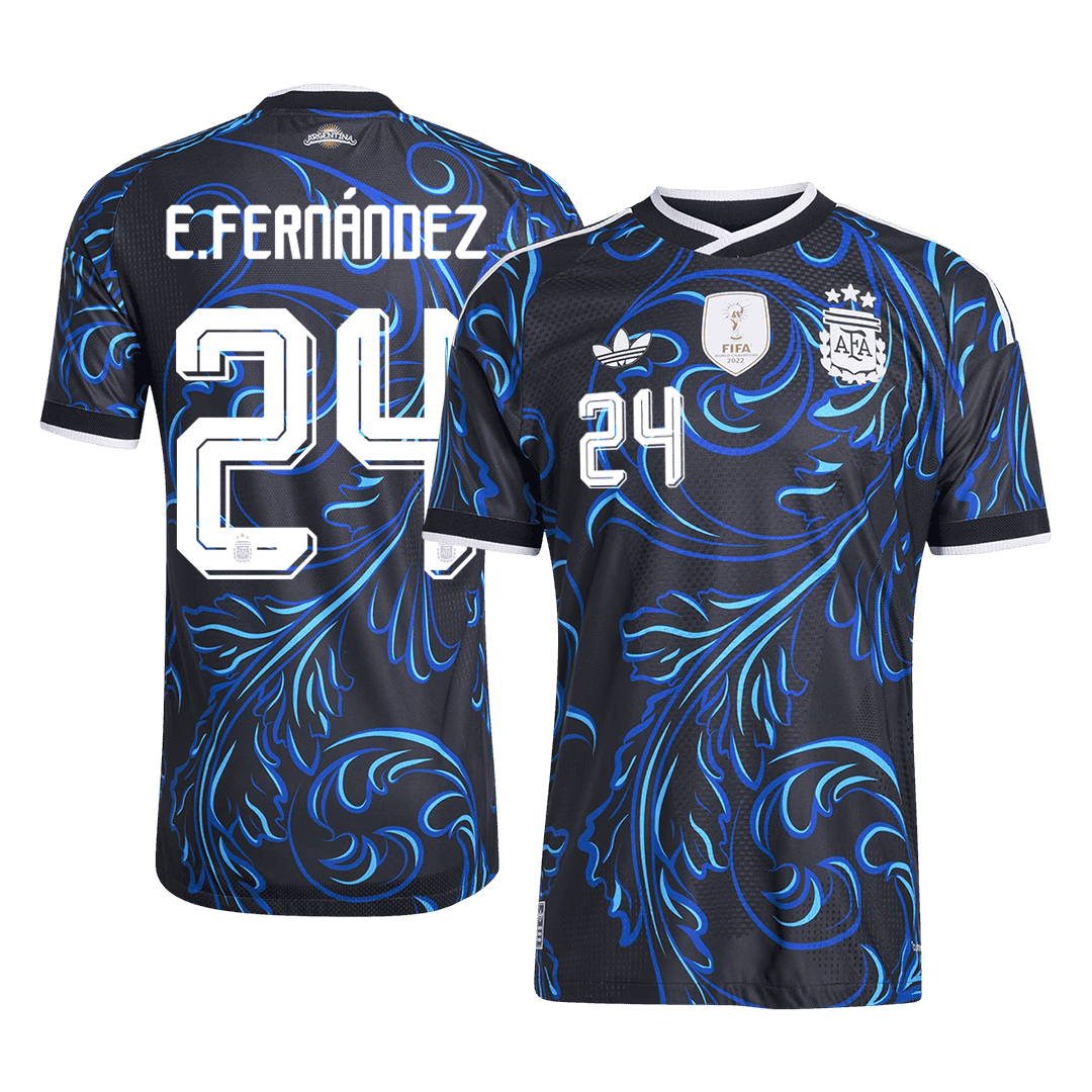 Versão do Jogador E. FERNÁNDEZ #24 Argentina Fora Copa do Mundo Futebol Camisas 2026 Preto