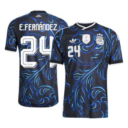 Versão do Jogador E. FERNÁNDEZ #24 Argentina Fora Copa do Mundo Futebol Camisas 2026 Preto