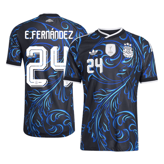 Versão do Jogador E. FERNÁNDEZ #24 Argentina Fora Copa do Mundo Futebol Camisas 2026 Preto