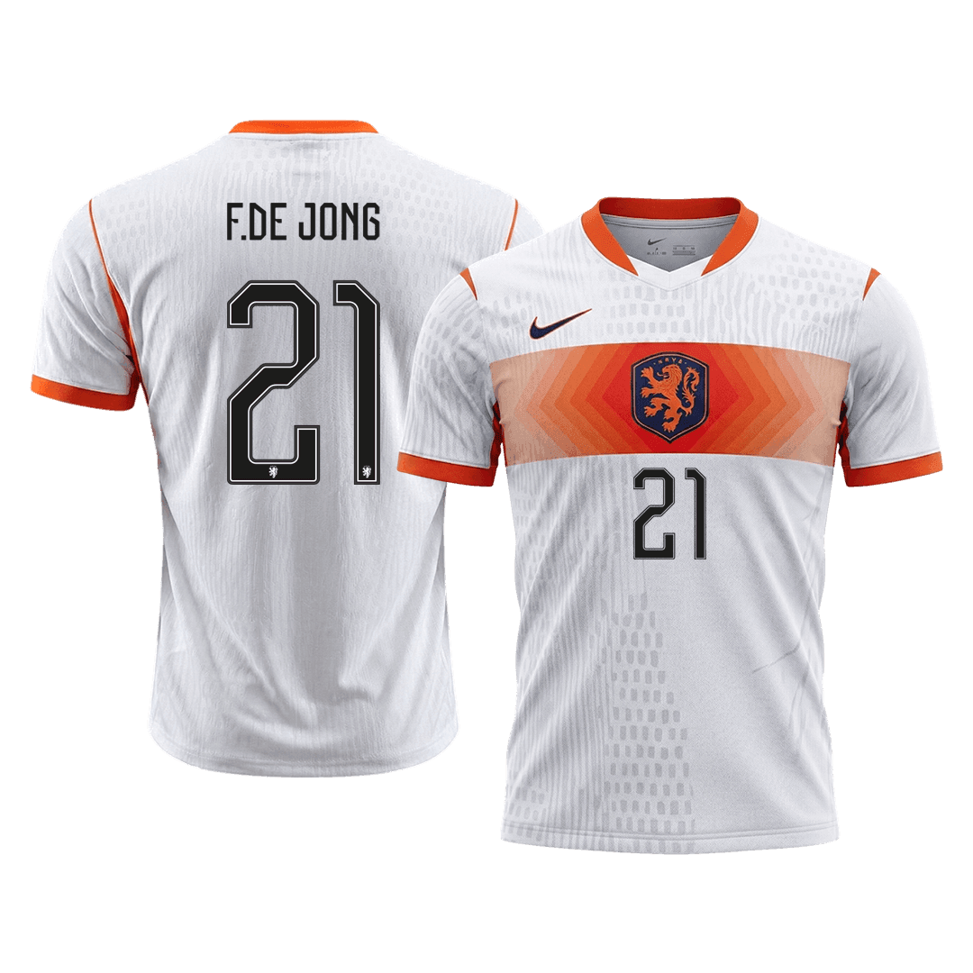 Versão do Jogador F.DE JONG #21 Netherlands Fora Copa do Mundo Futebol Camisas 2026 Branco