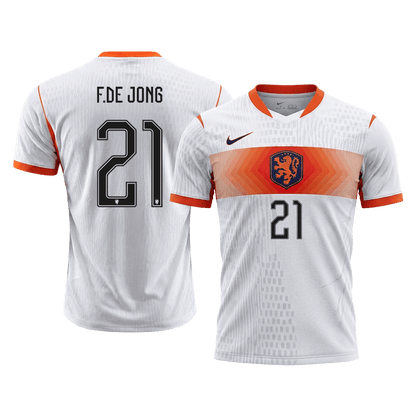 Versão do Jogador F.DE JONG #21 Netherlands Fora Copa do Mundo Futebol Camisas 2026 Branco