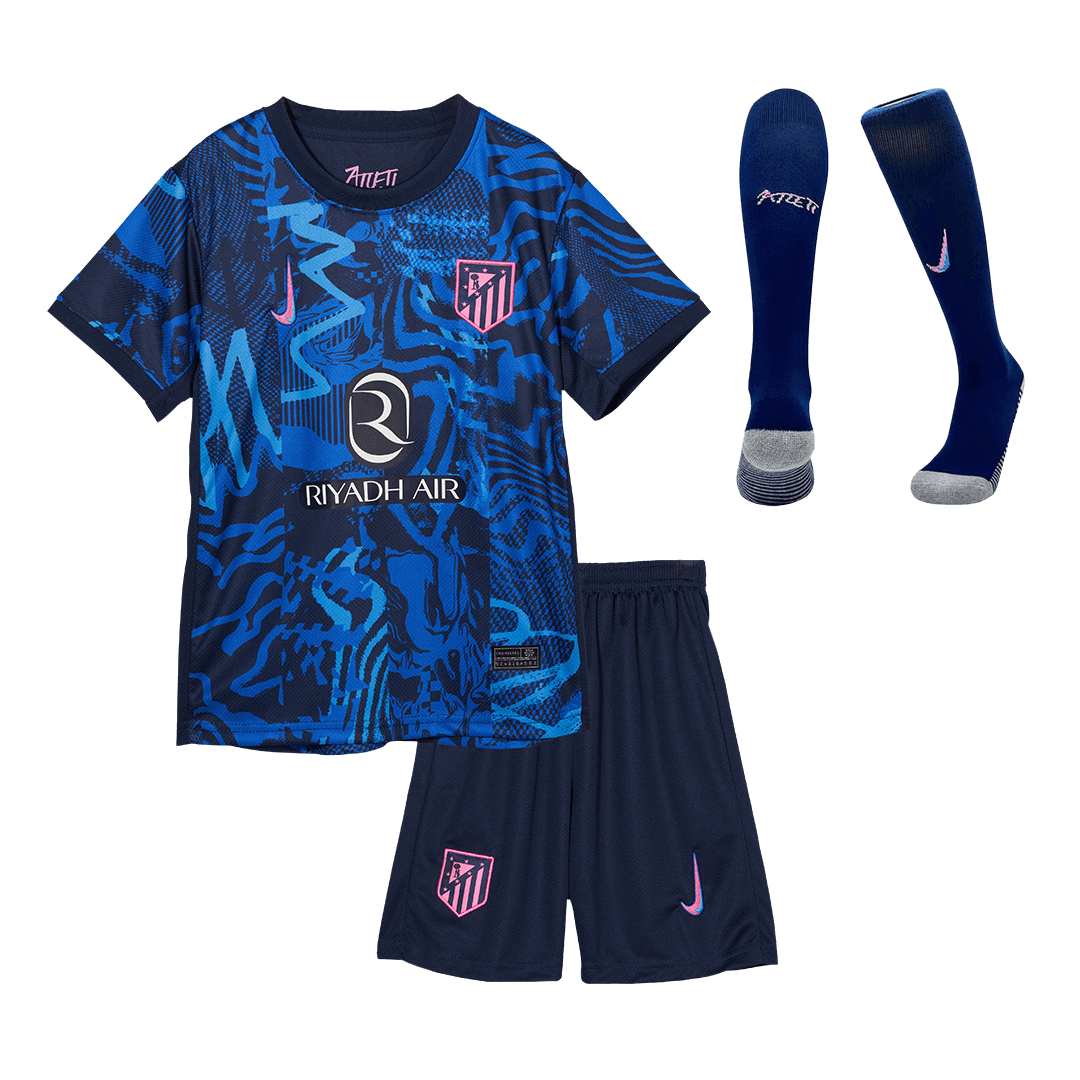 Crianças Atlético de Madrid Personalizado Terceiro Fora Kits Completos de Futebol 2024/25