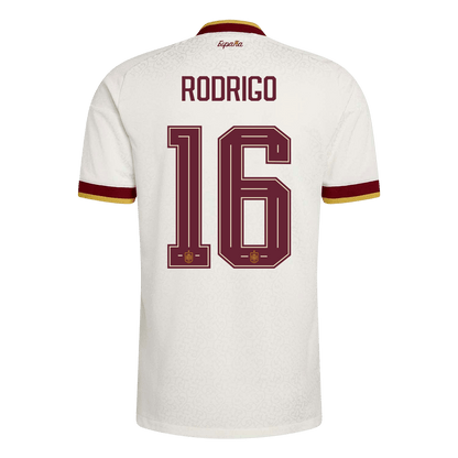 Versão do Jogador RODRIGO #16 Spain Fora Copa do Mundo Futebol Camisas 2026 Branco