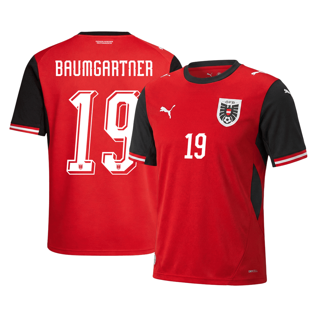 BAUMGARTNER #19 Austria Casa Camisa Copa do Mundo 2026 Vermelho - camisola de futebol para adeptos em