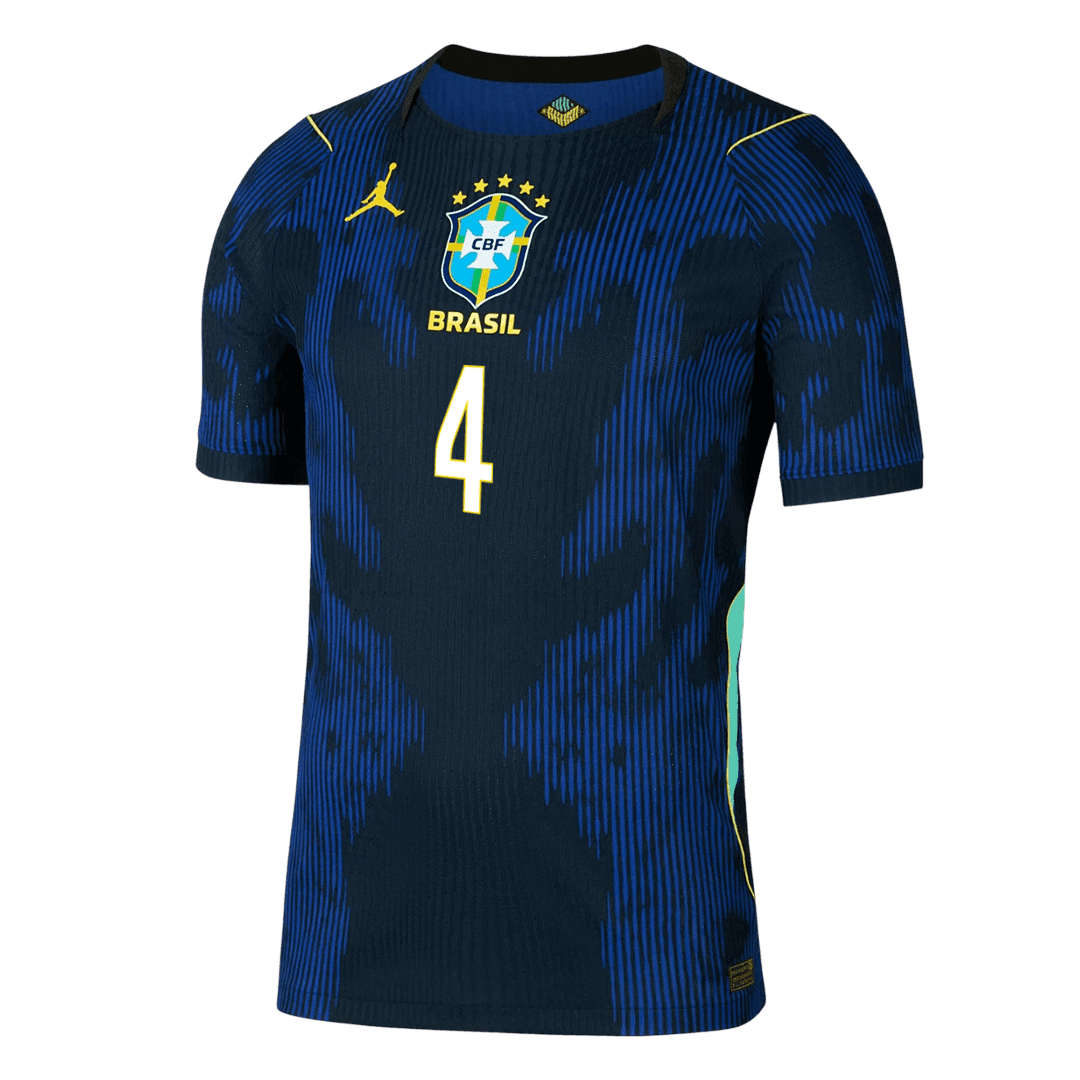 Versão do Jogador MARQUINHOS #4 Brazil Fora Copa do Mundo Futebol Camisas 2026 Marinha
