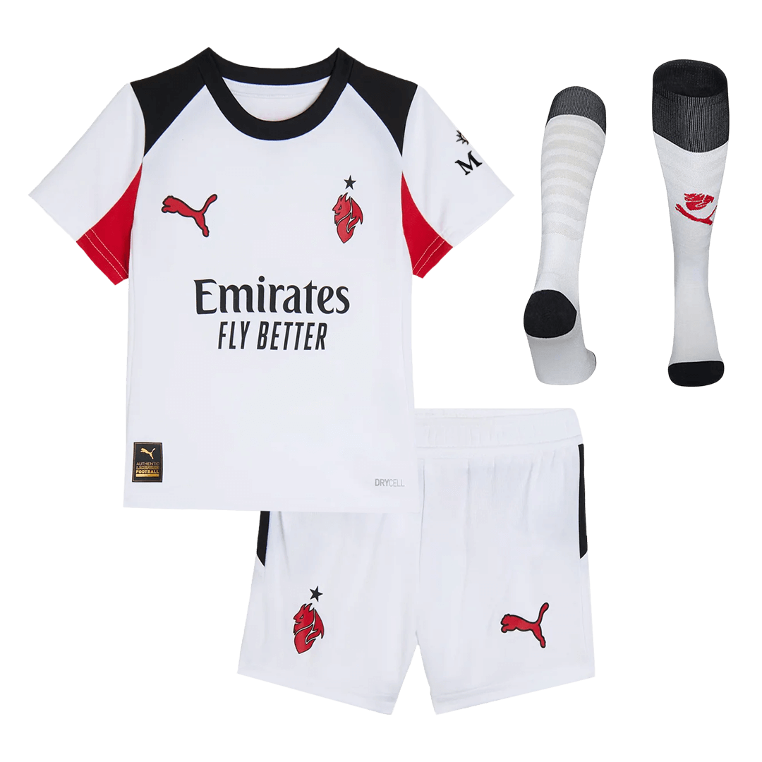 AC Milan Infantil 
 Fora Futebol Camisa Conjunto (Camisa+Shorts+Meias) 2025/26 Branco