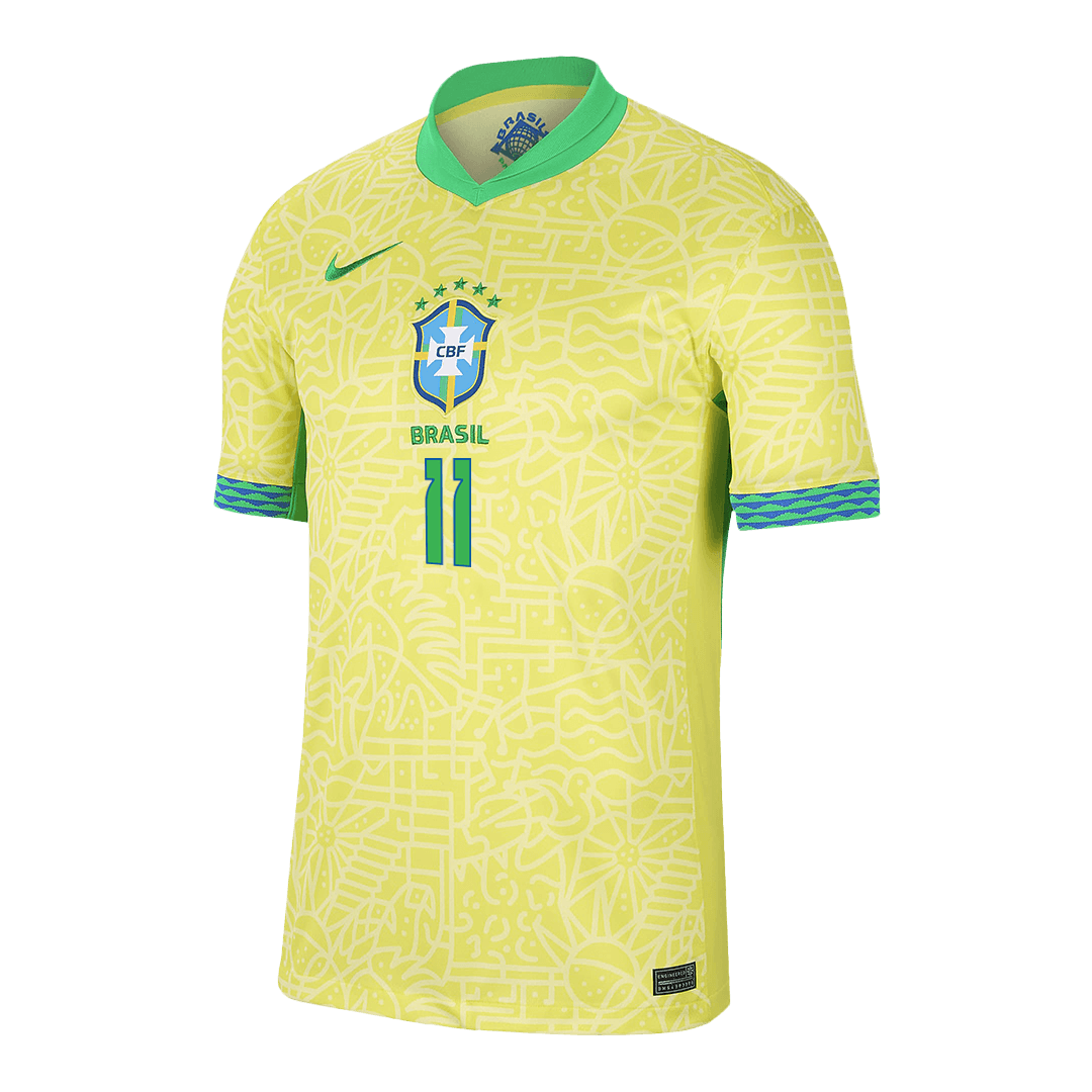 Camisola de futebol RAPHINHA #11 Brasil Home Custom Shirt 2024