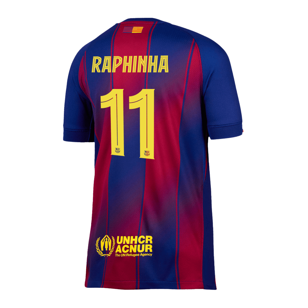 RAPHINHA #11 Camisa do Barcelona Casa 2025/26 Vermelha e Azul - UCL