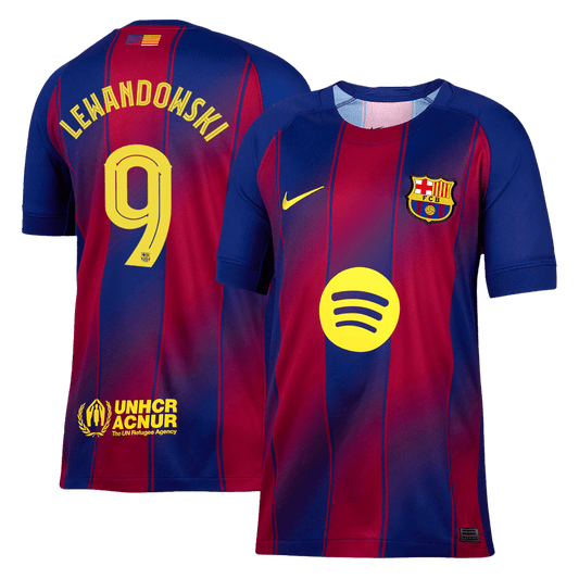 LEWANDOWSKI #9 Barcelona Casa Camisa 2025/26- Vermelho&Azul