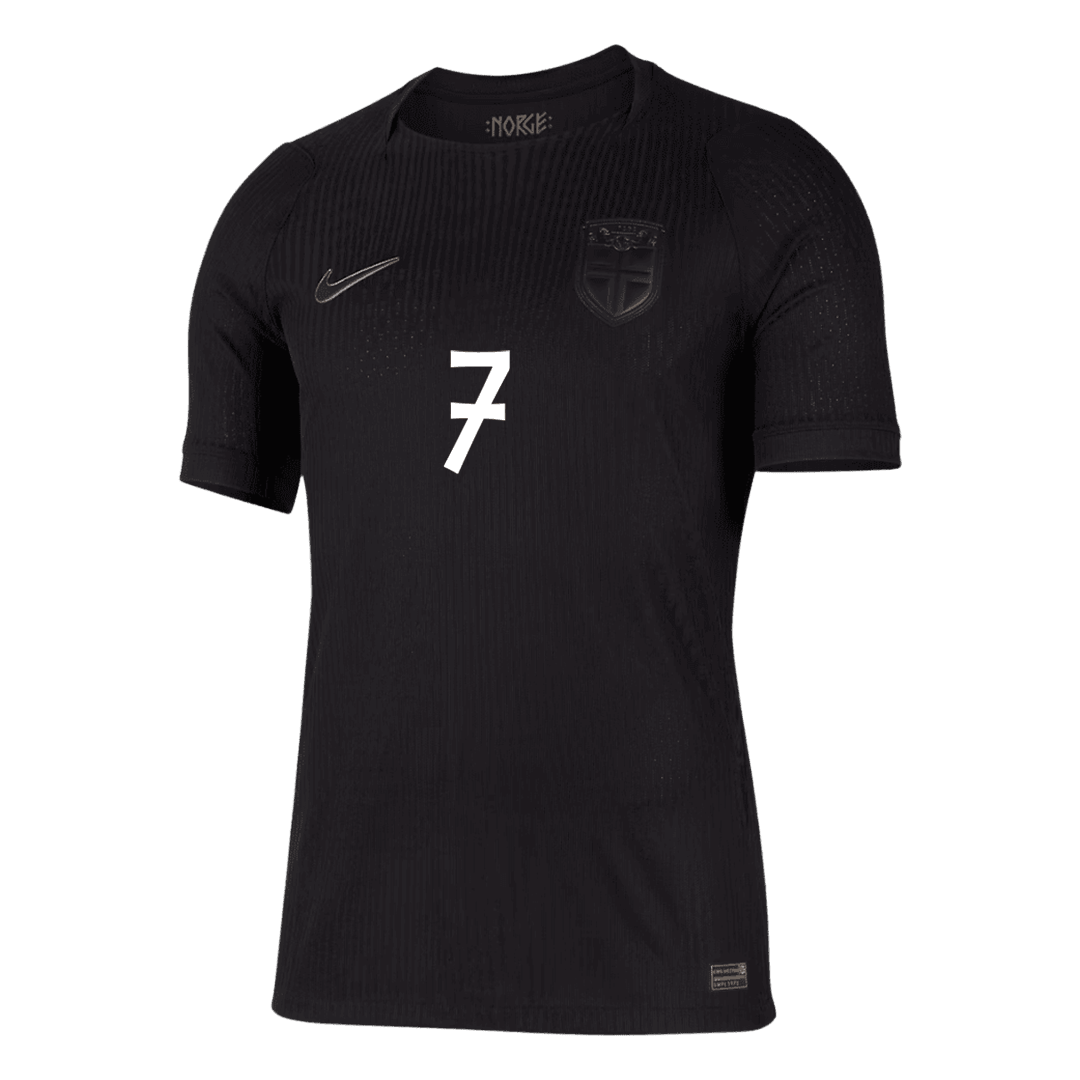Versão do Jogador SØRLOTH #7 Norway Fora Copa do Mundo Futebol Camisas 2026 Preto
