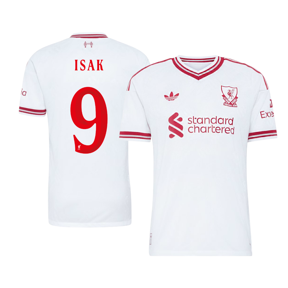 Versão do Jogador ISAK #9 Liverpool Fora Futebol Camisas 2026/27 Branco - UCL