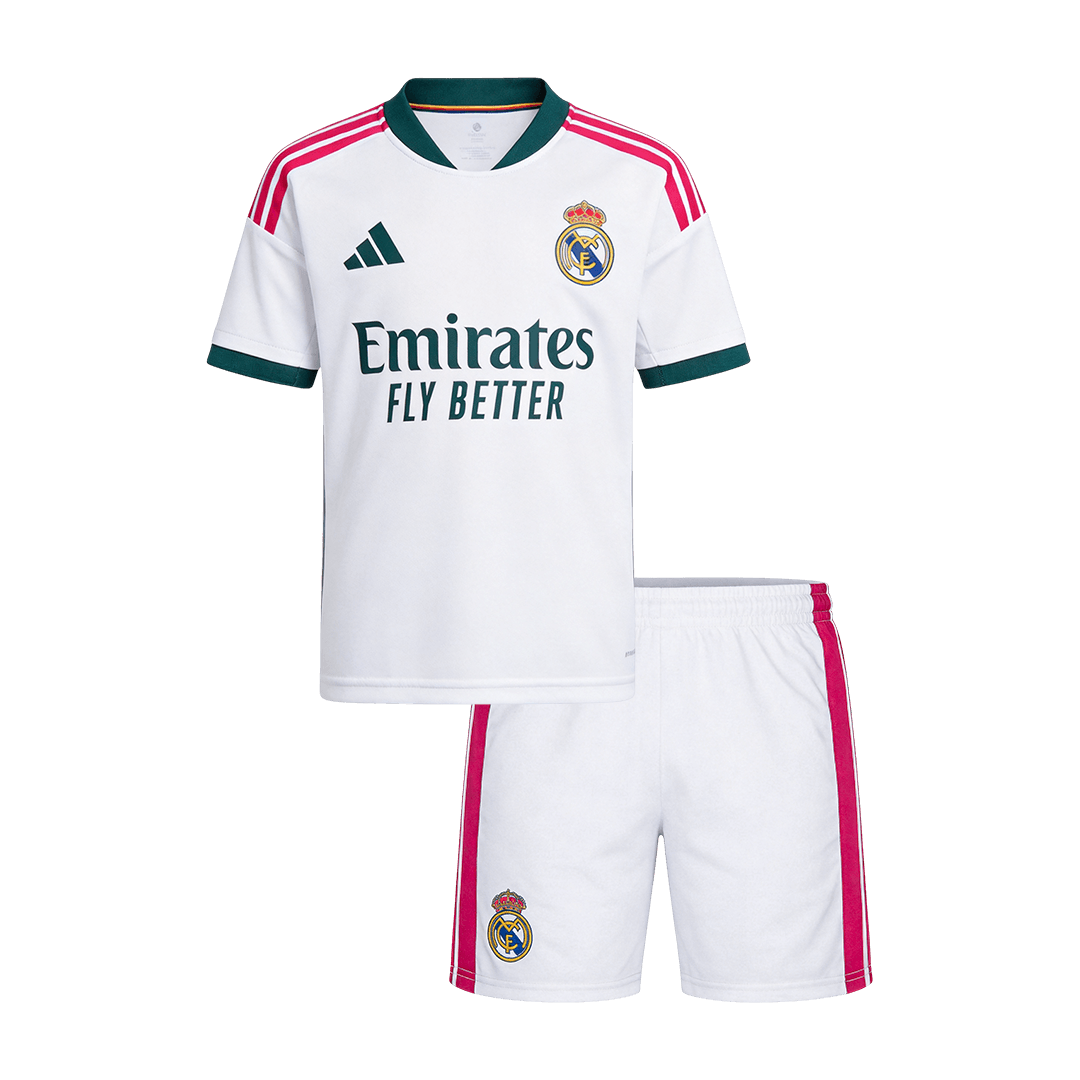 Real Madrid Infantil Casa Futebol Camisa 2026/27 Branco - camisola de futebol para adeptos em Portugal
