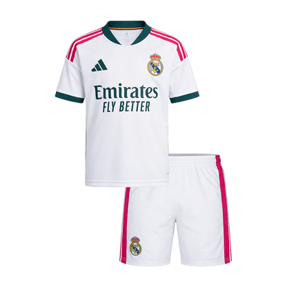 Real Madrid Infantil Casa Futebol Camisa 2026/27 Branco - camisola de futebol para adeptos em Portugal