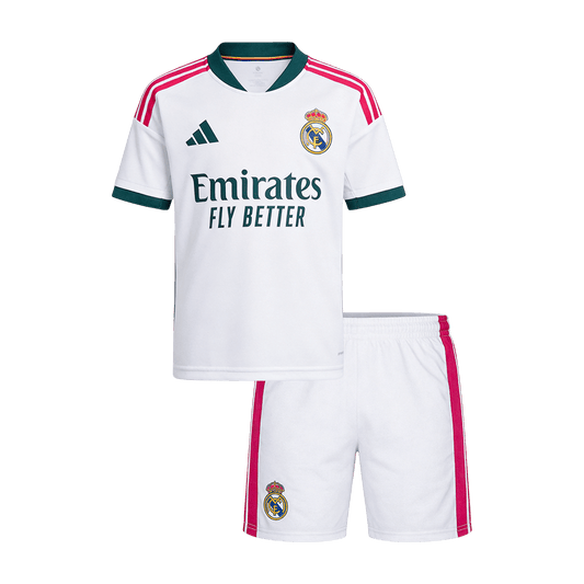 Real Madrid Infantil Casa Futebol Camisa 2026/27 Branco - camisola de futebol para adeptos em Portugal