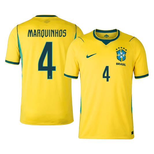 MARQUINHOS #4 Brazil Casa Copa do Mundo Camisa 2026 Amarelo