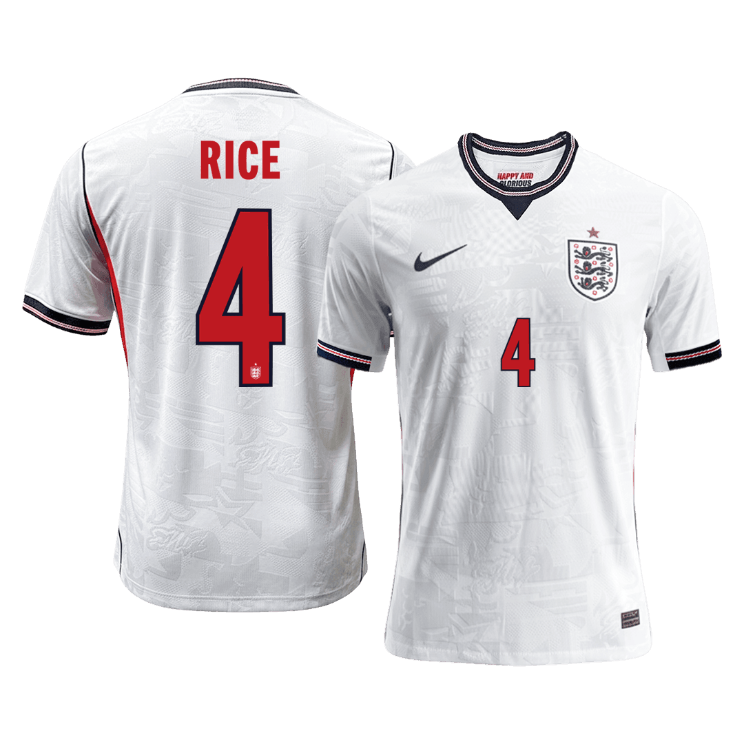 Versão do Jogador RICE #4 England Casa Copa do Mundo Futebol Camisas 2026 Branco
