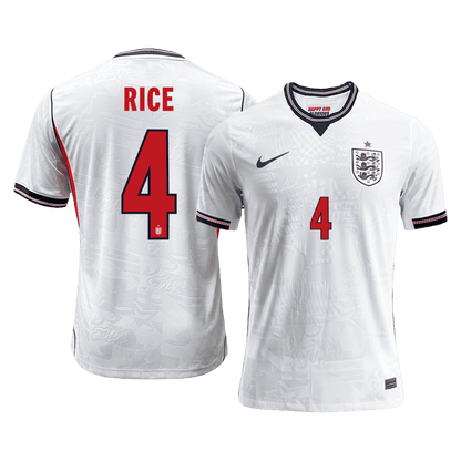 Versão do Jogador RICE #4 England Casa Copa do Mundo Futebol Camisas 2026 Branco