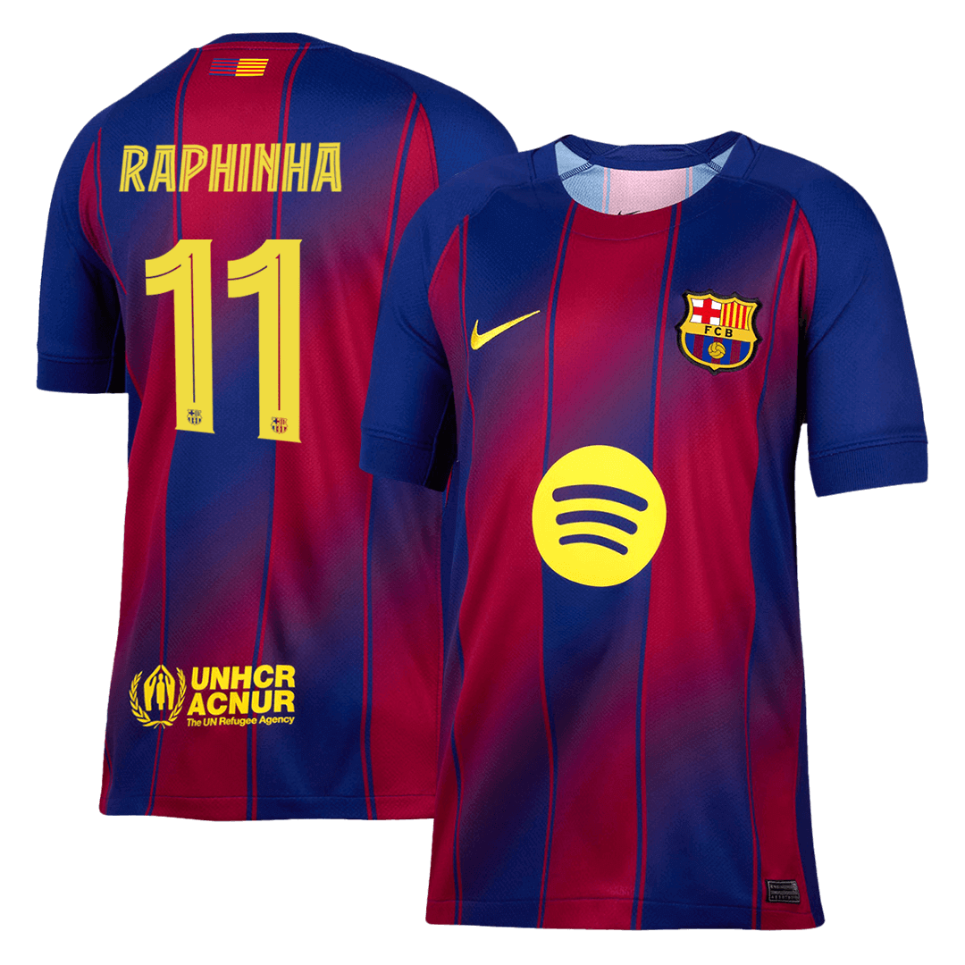 RAPHINHA #11 Camisa do Barcelona Casa 2025/26 Vermelha e Azul - UCL