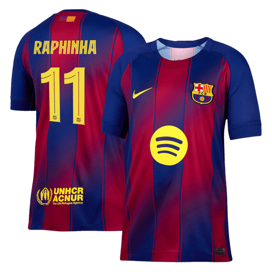 RAPHINHA #11 Camisa do Barcelona Casa 2025/26 Vermelha e Azul - UCL