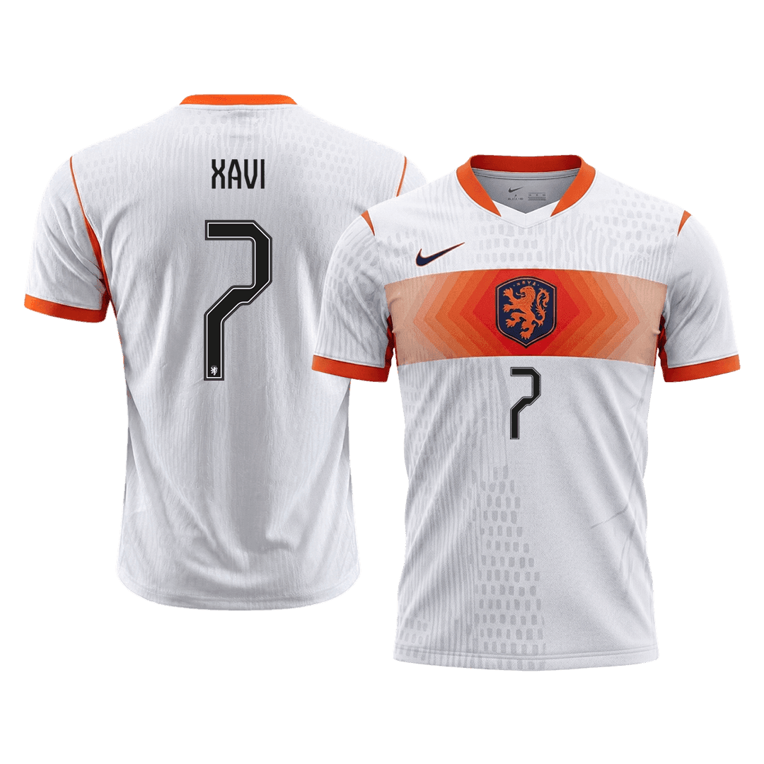 Versão do Jogador XAVI #7 Netherlands Fora Copa do Mundo Futebol Camisas 2026 Branco