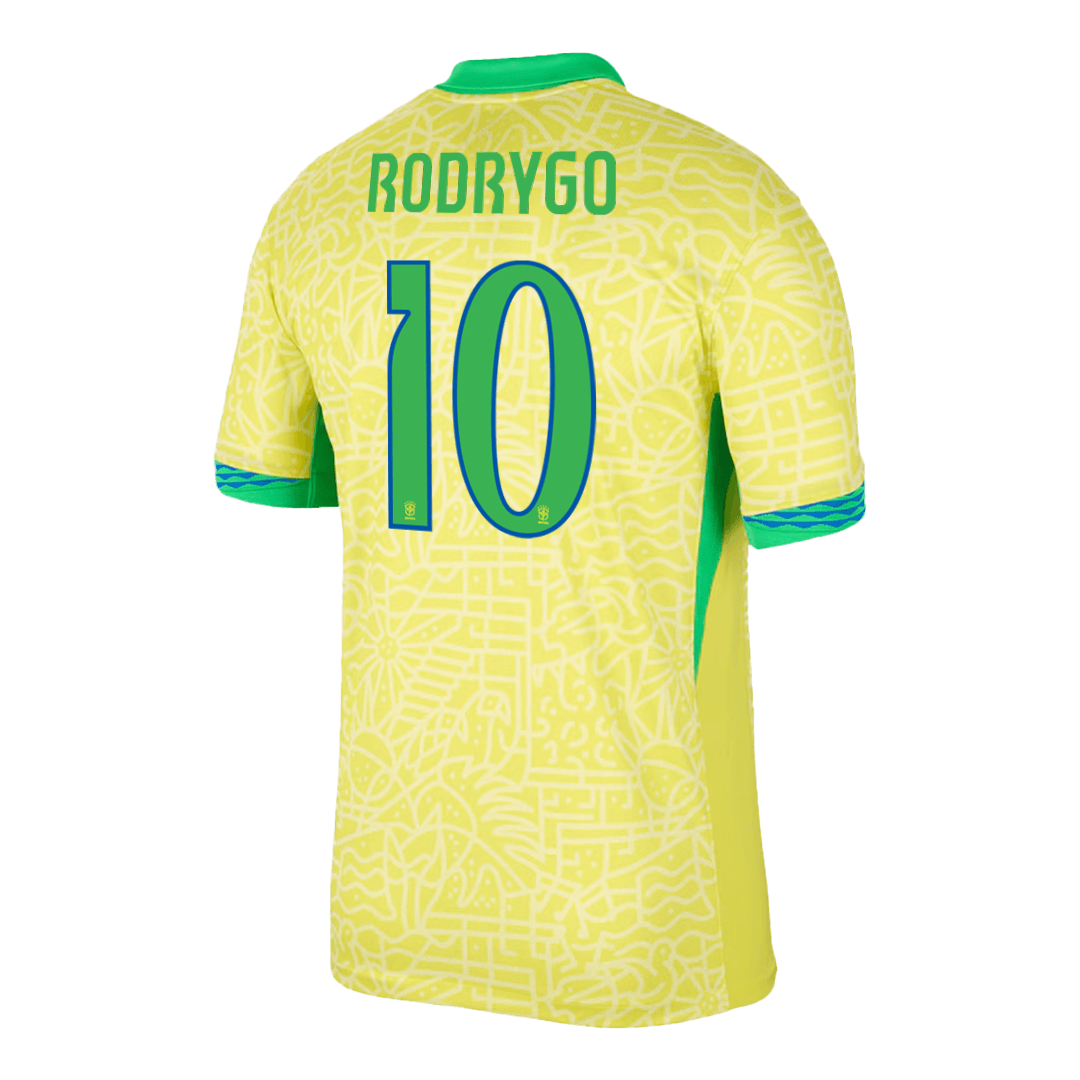 Camisola de futebol RODRYGO #10 Brasil Home personalizada 2024