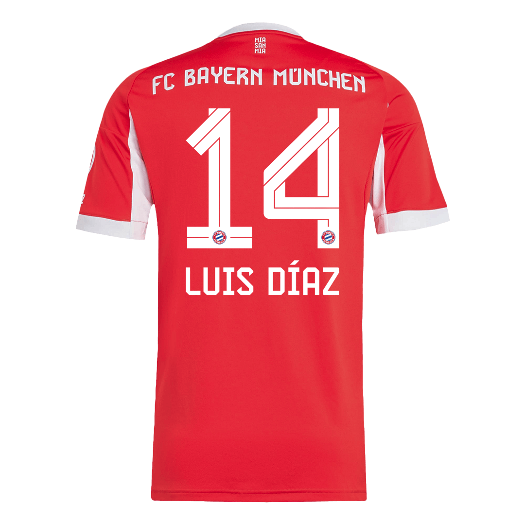 【Super Qualidade】LUIS DÍAZ #14 Bayern Munich
 Casa Futebol Camisa 2025/26 Vermelho