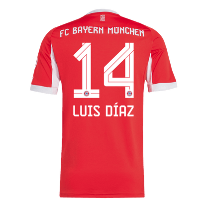 【Super Qualidade】LUIS DÍAZ #14 Bayern Munich
 Casa Futebol Camisa 2025/26 Vermelho