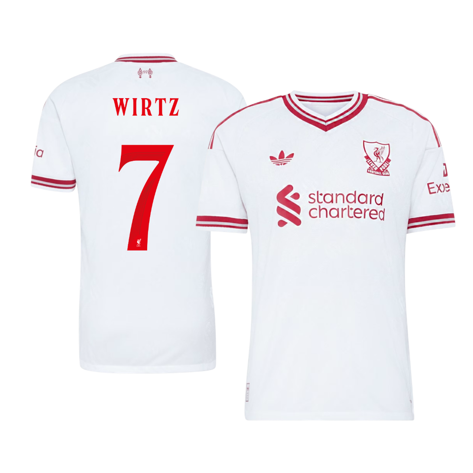 Versão do Jogador WIRTZ #7 Liverpool Fora Futebol Camisas 2026/27 Branco - UCL