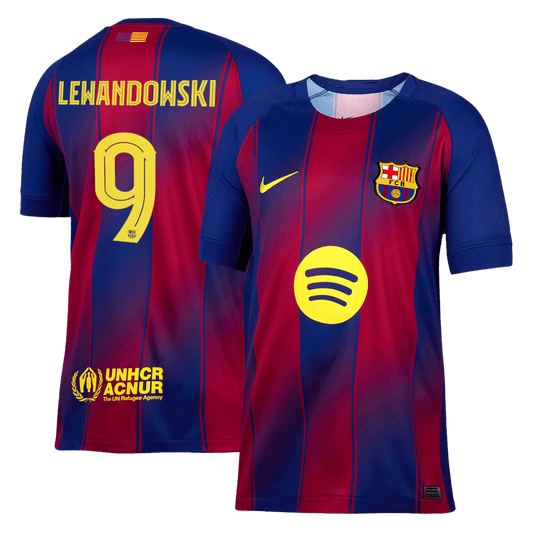 LEWANDOWSKI #9 Camisola Oficial do Barcelona Casa 2025/26 Vermelha e Azul - UCL